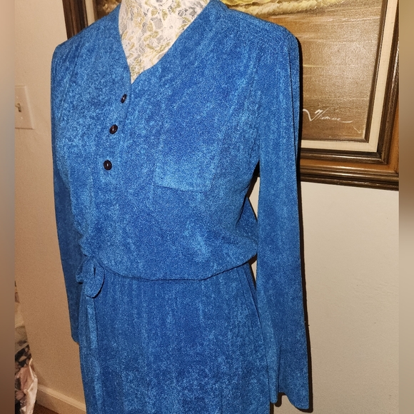 Vintage Blue Long-Sleeve Dress by Trolley Car - Picture 5 of 16